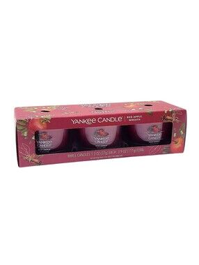 Yankee Candle Red Apple Wreath 1.3 oz Votive Jar Candle Set 3-Pack New in Box